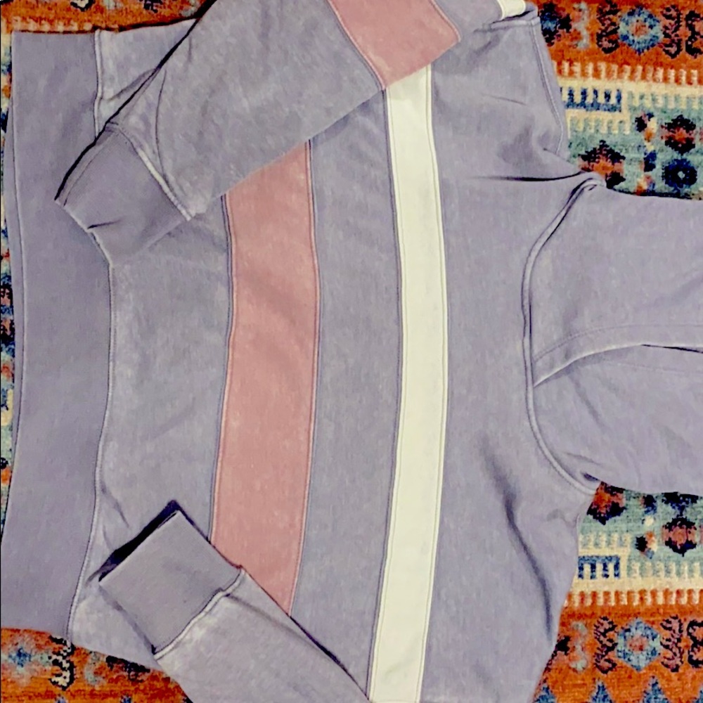 White pink and purple sweatshirt